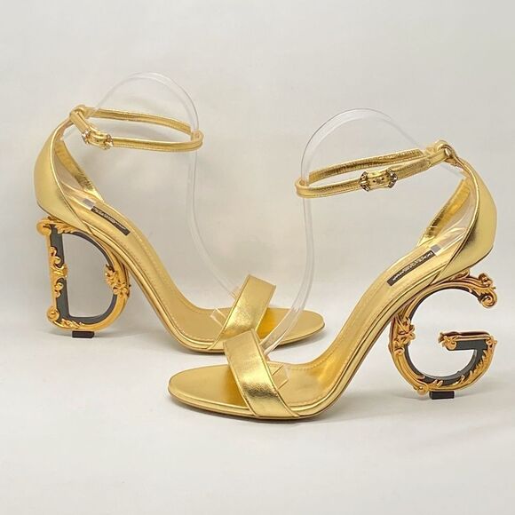 DOLCE&GABBANA Sculpted-Heel Metallic Leather Sandals size 41 - Picture 9 of 14